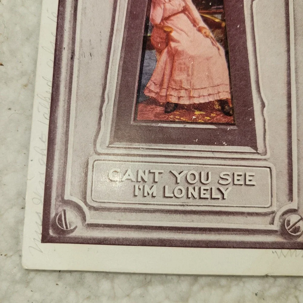 Antique Romantic Postcard Cant You See‎ Im Lonely Keyhole Woman c1910 Mailed